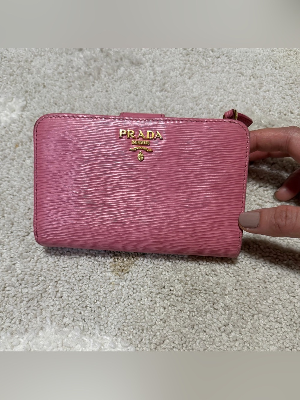 Prada Pink Textured Leather Zip-Around Wallet with Gold Logo